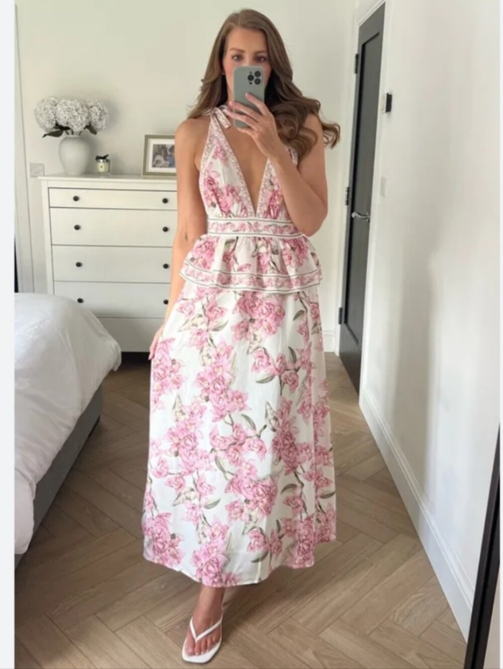 H&M FLORAL LINEN-BLEND PEPLUM DRESS SIZE M - Picture 5 of 16